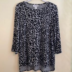 cathy daniels gray leopard print 3/4 sleeve shirt